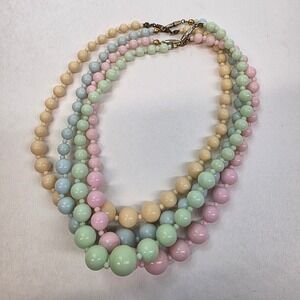 Set of 4 Beaded Necklaces 16" Pastel Pink Green Blue Cream Vintage GUC
